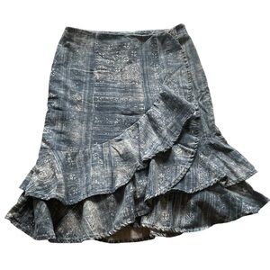 LRL Lauren Jeans Co. Ralph Lauren Skirt Indigo Linen Blend Ruffle Tiered Size 2
